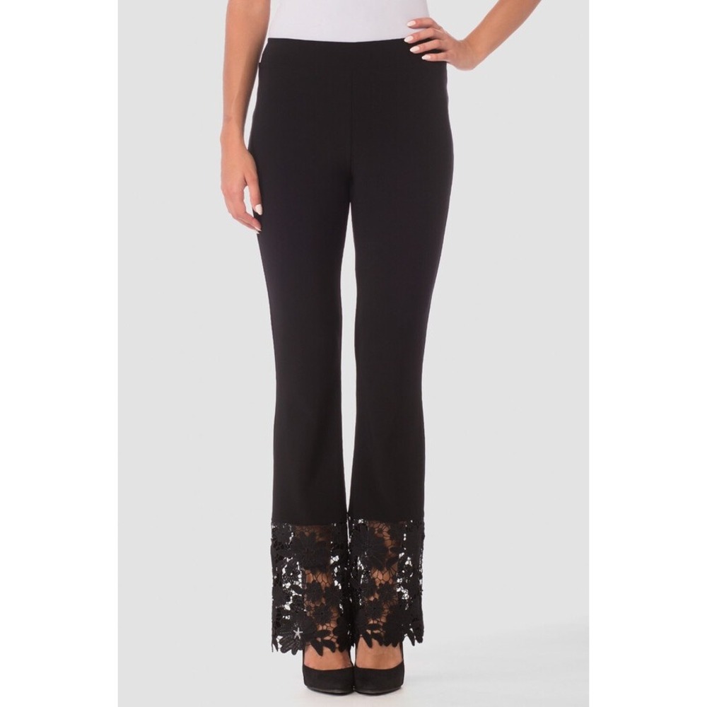 Joseph Ribkoff Pants Women's 8 Black Floral Lace Hem Pull-On